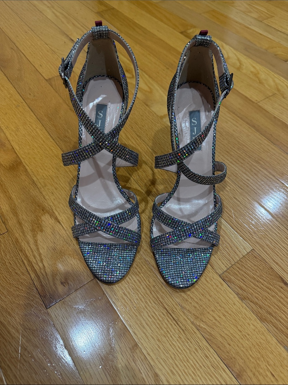 SJP by Sarah Jessica Parker Iridescent Crystal Strappy High Heels - Multicolor